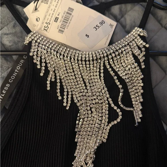 Zara Black Rhinestone Halter Top - Picture 2 of 3